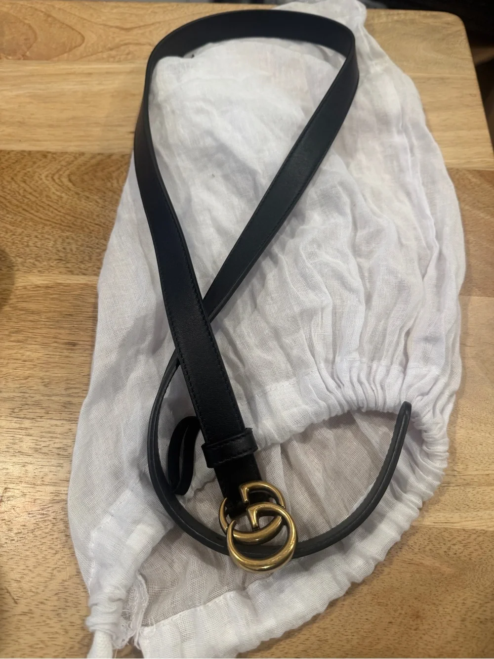 Gucci Marmont Thin Belt (Black Leather Belt with Gold Double G Buckle)
